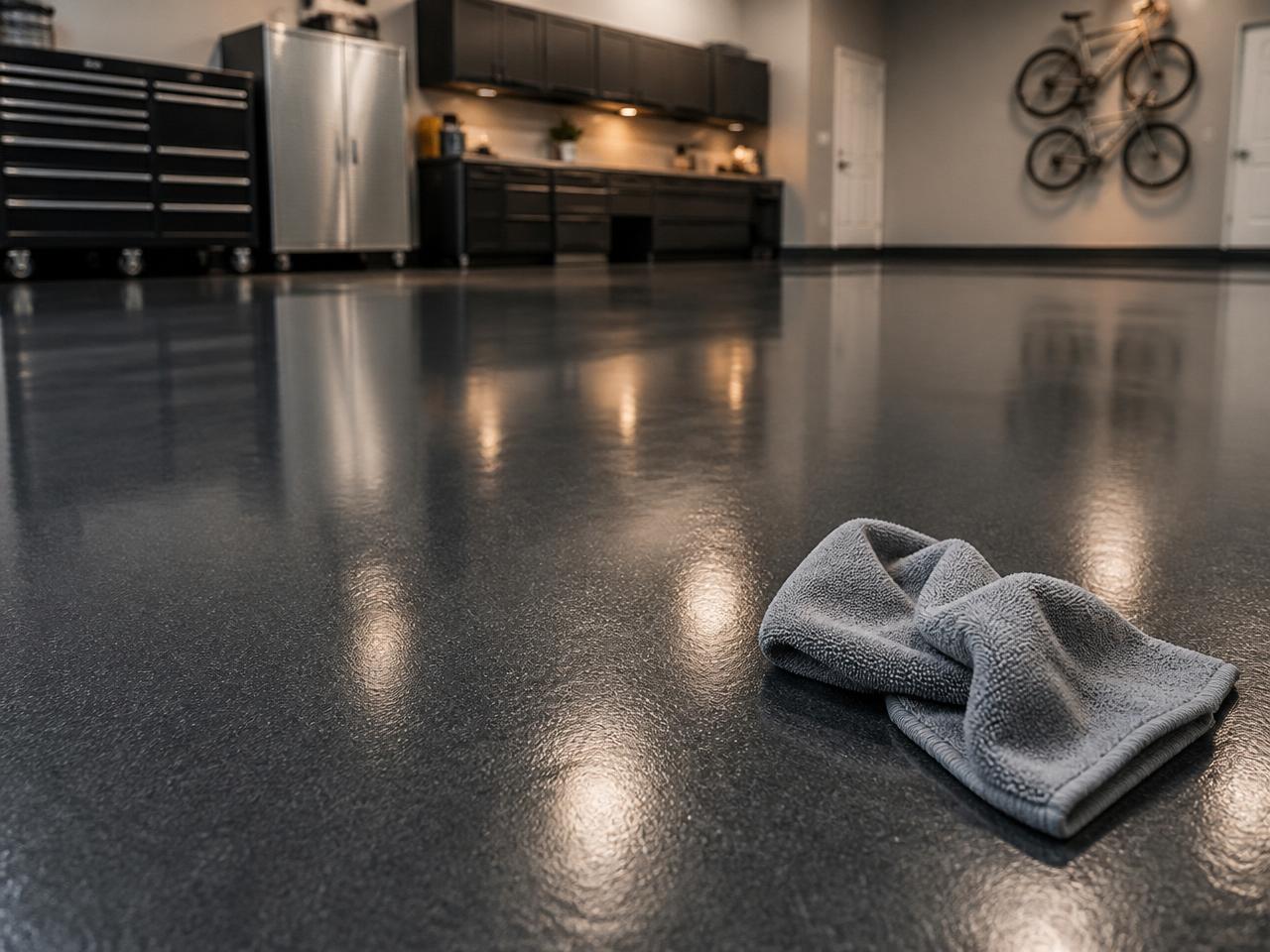 Sealed flake garage floor, dust-free finish